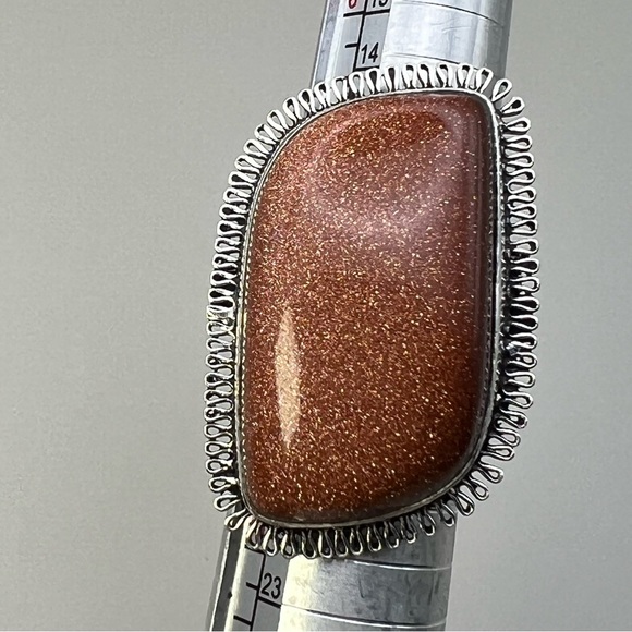 New Large Sandstone Goldstone Stone Sterling Silver Overlay Ring Size 8.75 - Picture 8 of 8